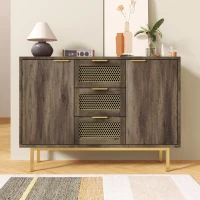 Sideboard Cabinet with 3 Drawers and 2 Doors, Metal Handles, Chest of Drawers for Bedroom, Hallway, 120L x 40W x 76H cm, Dark Brown(m-1)