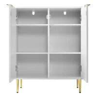 Credenza con 2 ante, 3 ripiani, 6 scomparti, piedi e maniglia dorati, motivo floreale, per soggiorno, bagno e camera da letto, 75L x 40P x 90A, Dorato + Bianco(m-12)