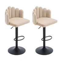 Set di 2 sgabelli da bar velluto, girevoli e regolabili in altezza, sedie moderne con poggiapiedi per ristoranti e bar, Beige(m-2)