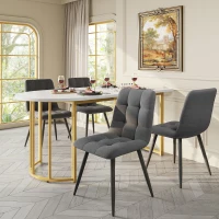 Masă cu picioare din metal, marmură modernă, structură metalică stabilă, pentru 4-6 persoane, 138,9×80×75 cm, Alb+Auriu(m-2)