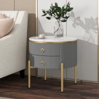 Tavolino con cassetti, texture di marmo, gambe e maniglie dorate, 50×50×51 cm, Grigio(m-1)