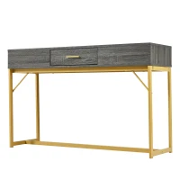 Table d'entrée avec tiroir, style luxe léger, plateau en MDF, structure en métal, 120×38×76 cm,Gris(m-12)