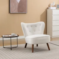 Freizeitstuhl mit extra hoher Rückenlehne, ergonomisches Design, Beine aus massivem Walnussholz, 75×77×85 cm, Weiß(m-1)