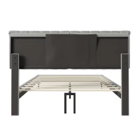 Stilvolles Polsterbett, 140×200, Kunstleder, Abnehmbare Rückenlehne mit Reißverschluss, Lattenrost und Kopfteil, ohne Matratze, Grau(m-11)