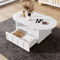Table basse en forme de nuage avec tiroirs et compartiments de rangement, mécanisme Push-to-Open, Blanc(m-5)