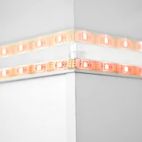 Table basse moderne en verre brillant avec bande LED réglable et roulettes, 80×80×40 cm, Blanc+Noir(m-8)