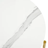 Table d'appoint avec tiroirs, structure en marbre, pieds et poignées dorés réglables, 50×50×51 cm, Blanc(m-6)