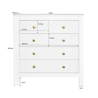 Buffet avec 5 tiroirs, Design de tiroirs unique, Poignées dorées, Construction robuste, Grand espace de rangement, Blanc(m-3)