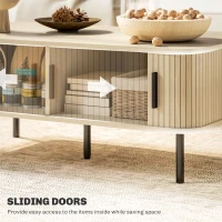 HOMCOM Coffee Table with Storage, Living Room Table with Slatted Tambour Sliding Doors and Foot Pads, Rectangular Coffee Table with Elevated Base for Living Room, Oak(m-5)