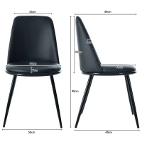 Set de 2 scaune de prânz ergonomice, șezut din piele PU, structură metalică, 44×41×88 cm, Negru(m-3)