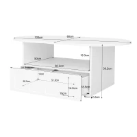 Table basse en forme de nuage avec tiroirs et compartiments de rangement, mécanisme Push-to-Open, Blanc(m-3)