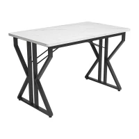 Tavolo da pranzo con gambe in metallo, effetto marmorizzato, struttura in metallo stabile, 119×70×75 cm,Bianco+Nero(m-2)