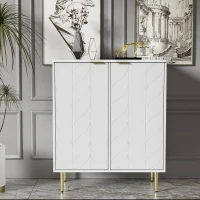 Sideboard mit 2 Türen, Kommode für Wohnzimmer, Bad- und Schlafzimmer, vergoldete Füße und Griff, florales Muster, stoßsicheres Eckdesign, 3 Einlegeböden, 6 Fächer, 75Lx40Bx90H, Golden+Weiß(m-5)