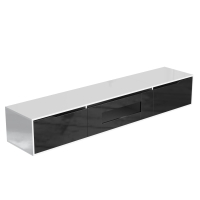 Mueble TV de alto brillo con iluminación LED, diseño moderno, 180L x 35AN x 30AL cm, múltiples opciones de montaje, 180x35x30 cm, Blanco