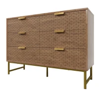 Embossed Design Wood Chest of Drawers with 6 Drawers, Living Room Sideboard with Anti-tip Design, 120L x 40W x 75H cm, Walnut(m-11)
