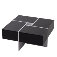 Eleganter Hochglanz-Couchtisch mit integriertem Staufach und 4 Schubladen, 70×70×35 cm, maximale Belastbarkeit 30 kg,  Schwarz+Weiß(m-2)