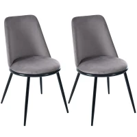Set de 2 scaune de prânz, tapițerie din catifea, structură metalică, spătar ergonomic, 44×41×88 cm, Gri(m-1)