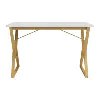 Table à manger avec pieds en métal, marbrure moderne, structure métallique stable, 119×70×75 cm,Blanc+Or(m-9)