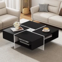 Quadratischer Couchtisch 70x70cm mit 5 Fächern ,Weiß+Schwarz(m-5)