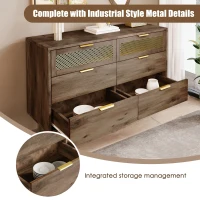 Sideboard Cabinet with 6 Drawers and Metal Handles, Multipurpose Storage Cabinets for Hallway, Bedroom, 120L x 40W x 76H cm, Dark Brown(m-4)