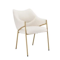 Sedia da pranzo con braccioli, tessuto Sherpa, cuscino del sedile spesso, schienale ergonomico, 52.5×48×83.7 cm,Beige(m-2)