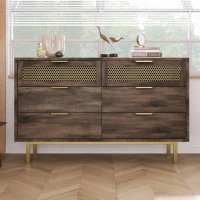 Sideboard Cabinet with 6 Drawers and Metal Handles, Multipurpose Storage Cabinets for Hallway, Bedroom, 120L x 40W x 76H cm, Dark Brown(m-8)