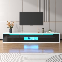 Mobilier TV lucios cu iluminare LED,Alb+Negru