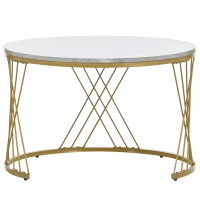 Modernes Nesting Couchtisch-Set, 2er Set, MDF mit Marmormuster, runde Endtische, stabiler Metallrahmen, 70×70×45 cm, Grau(m-7)