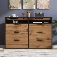 Anti-tip Sideboard Cabinet with Storage Drawers and Shelves, Wooden Drawer Chest for Living Room, 120L x 40W x 80H cm, Oak(m-7)