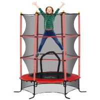 HOMCOM Kindertrampoline, Ø163 cm, met Veiligheidsnet, voor Binnen en Buiten, Belasting Tot 50 kg, Staal, Kunststof, Rood(m-10)