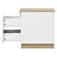 Table de chevet avec deux tiroirs, commode de nuit en panneau de particules, beaucoup d'espace de rangement, Blanc+Chêne(m-10)