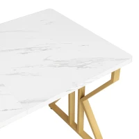 Masă cu picioare din metal, marmorizare modernă, structură metalică stabilă, 119×70×75 cm, Alb+Auriu(m-4)