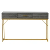 Table d'entrée avec tiroir, style luxe léger, plateau en MDF, structure en métal, 120×38×76 cm,Gris(m-2)