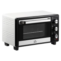 HOMCOM Cuptor Electric Ventilat cu Temperatură Reglabilă, 3 Moduri de Coacere, Tavă și Grătar, 44x32x28 cm, Alb(m-1)