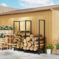 Outsunny Suport pentru Lemne de Exterior cu 2 Secțiuni, 6 Picioare și 3 Inele, 123x32x115 cm, Negru(m-8)