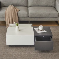 Moderner rechteckiger Couchtisch, 100×50×30 cm, mit 2 Druckschubladen, Innovativem Design und Hoher Belastbarkeit bis 45 kg, Weiß+Grau(m-5)