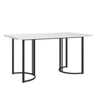 Table à manger moderne 140 x 80 cm, table rectangulaire avec motif marbre, structure en métal et pieds réglables pour salle à manger et salon,Blanc(m-2)
