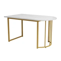 Esstisch mit Metallbeinen, moderner Marmorierung, stabiles Metallgestell, für 4-6 Personen, 138,5×80×75 cm, Weiß(m-8)