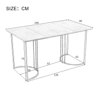 Table à manger moderne 140 x 80 cm, table rectangulaire avec motif marbre, structure en métal et pieds réglables pour salle à manger et salon,Blanc(m-3)