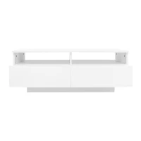 Tavolino da salotto LED lucido con 2 cassetti, con luci LED a 16 colori e USB, 95×50×35 cm, Bianco(m-10)