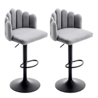 Tabourets de bar en velours, lot de 2, pivotants et réglables en hauteur, chaises de loisirs modernes avec repose-pieds pour restaurants et bars,Gris(m-2)