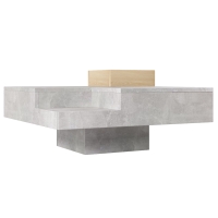 Mesa de centro con caja de almacenamiento extraíble, gris hormigón y color madera, 72×72×30 cm, Gris