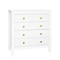 Buffet avec 5 tiroirs, Design de tiroirs unique, Poignées dorées, Construction robuste, Grand espace de rangement, Blanc(m-2)