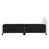 Lit pour enfant 90×200 cm avec sommier à lattes, en forme de lapin, tête de lit en sherpa, montage facile, matelas non inclus,Blanc+Rose(m-10)