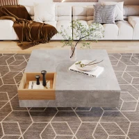 Tavolino da soggiorno, con scatola portaoggetti estraibile, 72×72×30 cm, Grigio(m-5)