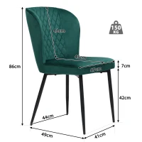Chaise de salle à manger (lot de 2), chaise rembourrée avec dossier, assise en velours et structure en métal, Vert(m-3)