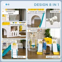 AIYAPLAY Gioco per Bambini 8 in 1 con 2 Scivoli e Altalena Età 1-3 Anni, Scaletta e Canestro, Giallo(m-4)