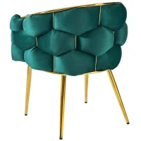 Sedia in velluto, sedia da pranzo con gambe in ferro dorato, supporti anteriori regolabili e schienale confortevole, 50×47×80 cm,Verde Scuro(m-8)