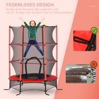 HOMCOM Kindertrampoline, Ø163 cm, met Veiligheidsnet, voor Binnen en Buiten, Belasting Tot 50 kg, Staal, Kunststof, Rood(m-4)