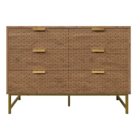 Embossed Design Wood Chest of Drawers with 6 Drawers, Living Room Sideboard with Anti-tip Design, 120L x 40W x 75H cm, Walnut(m-2)